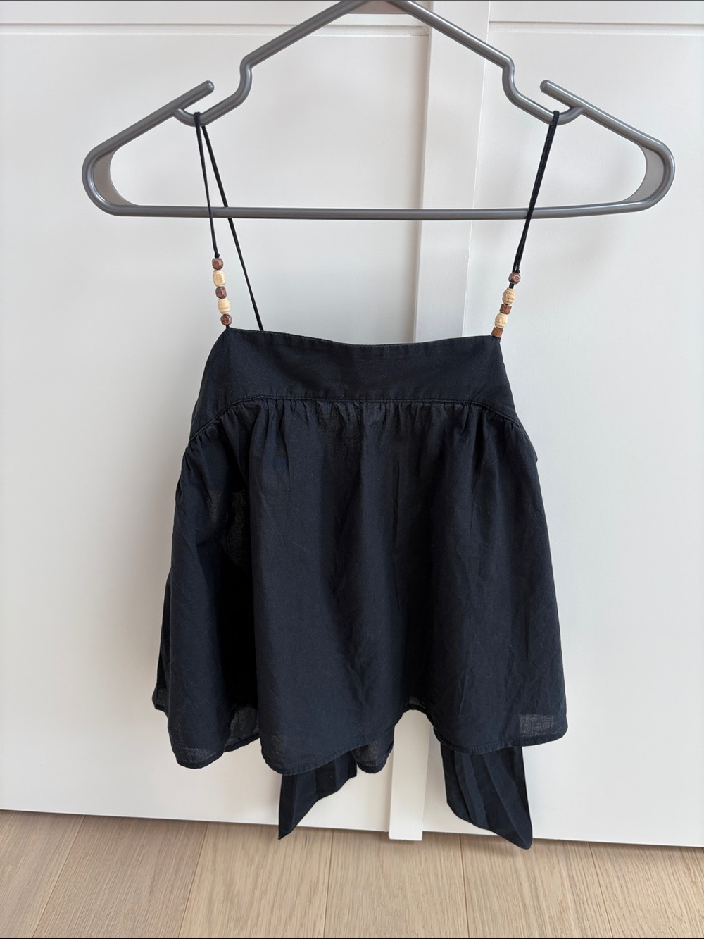 Zara Cotton Black Tank Top with Beaded Straps